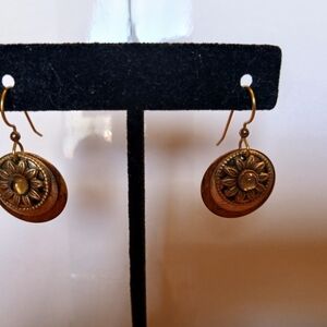 Vintage-Inspired Gold Tone and Copper Floral Earrings
